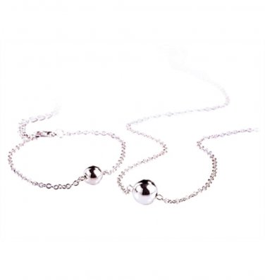 Silvertone Beaded Necklace and Bracelet Duo
