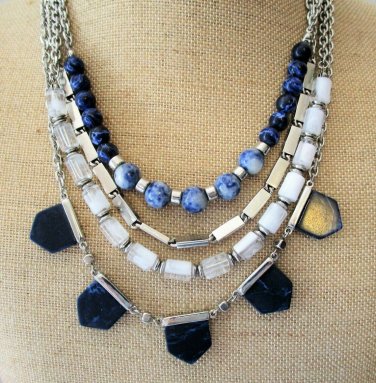 White House Black Market Convertible Beaded Necklace Blue / White / Silver