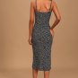 Midi Slip Dress Black and White Heart Print Small