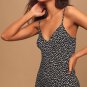 Midi Slip Dress Black and White Heart Print Small