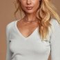Cropped V-Neck Three-Quarter Sleeve Sweater Light Gray Small