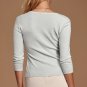 Cropped V-Neck Three-Quarter Sleeve Sweater Light Gray Small