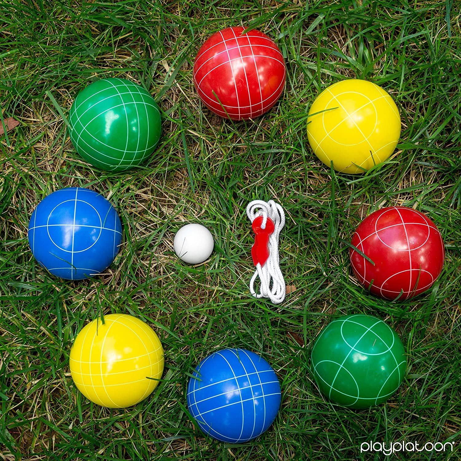 Bocce Ball Set 8 Premium Bocce Balls, Pallino, Carry Bag & Measuring Rope
