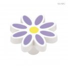 Daisy Cabinet Knobs / Pulls White Purple Set of Two