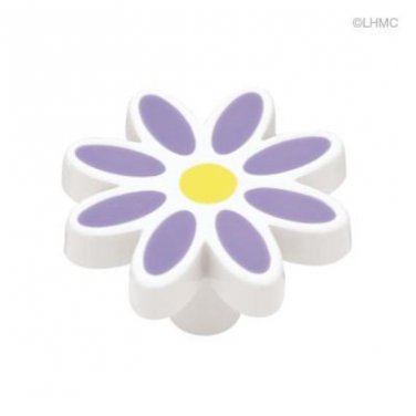 Daisy Cabinet Knobs / Pulls White Purple Set of Two