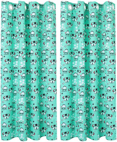 Alien Monster Pattern Printed Decorative Curtains for Kids Room Green Set of 2 Panels