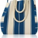Blue and White Striped Canvas Summer Tote Beach Bag