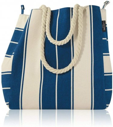 Blue and White Striped Canvas Summer Tote Beach Bag