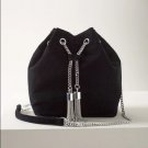 Black Velvet Crossbody Bag With Chain Strap & Tassels