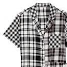 Short Sleeve Plaid Flannel Pajama Top Black/White Multi, M