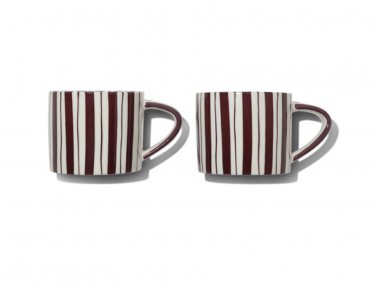 Noon & Moon Cherry Lacquer Striped Coffee Mugs Set of 2
