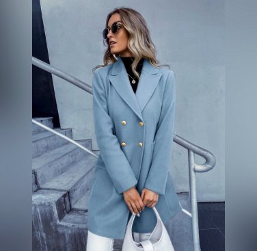 Women&acirc;��s Double-breasted Wool Coat with Gold-tone Hardware Blue S
