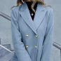 Womenâs Double-breasted Wool Coat with Gold-tone Hardware Blue S