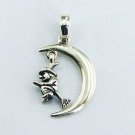 Sterling Silver Dainty Witch On Broom In Moon Pendant Genuine 925 Cute Unique