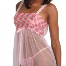 Sheer babydoll with embroidered hearts top, set