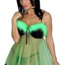 Sheer babydoll with crushed velvet bra cups n fluffy maribou feather trim