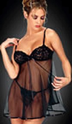 Sexy sheer babydoll with chopper lace bodice and satin trim