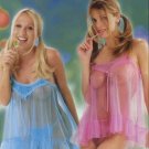 2 pc mesh babydoll with lace trim and satin bow
