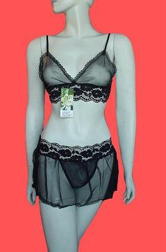 Sexy 2 pc floral lace cami with soft bra & skirt with attached panty