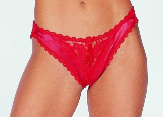 Satin and lace crotchless panty