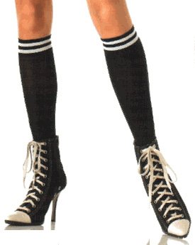 Opaque double striped knee highs