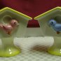 VINTAGE ENESCO PINK & BLUE BIRD FIGURALS WITH BIRDHOUSE SALT & PEPPER SHAKERS