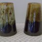 VINTAGE BROWN DRIP USA POTTERY TALL SALT & PEPPER SHAKERS