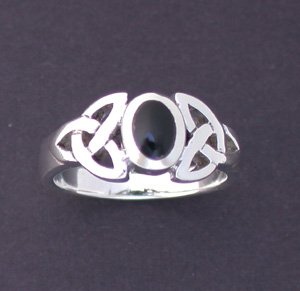 Stirling Silver Celtic Trskele Ring with Onyx Stone