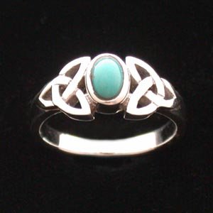 STERLING SILVER CELTIC TRISKELE RING WITH TURQOISE