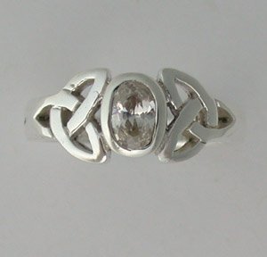 STERLING SILVER CELTIC TRISKELE RING WITH CUBIC ZIRCONIA