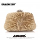 Formal Gold Satin Ruffles Crystal Bling Wedding Stuff Evening Bags For Bridesmaids