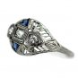 Antique 18 Kt White Gold Old European Cut and Sapphire Diamond Engagement Ring Circa Early 1900's