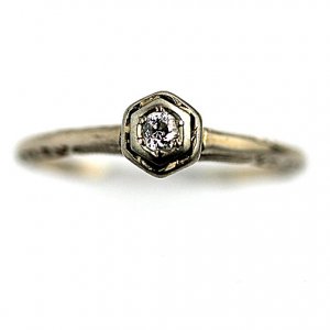 Antique 14 Kt White Gold Old Miner Diamond Engagement Ring Circa Early 1900's