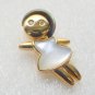 18K Rose Gold Mother Of Pearl, Black Shell, Diamond Baby Girl Pendant