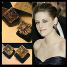 European Retro Style Exaggeration Black Stone Carving Flowers Earring HOT