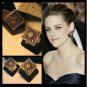 European Retro Style Exaggeration Black Stone Carving Flowers Earring HOT