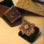 European Retro Style Exaggeration Black Stone Carving Flowers Earring HOT