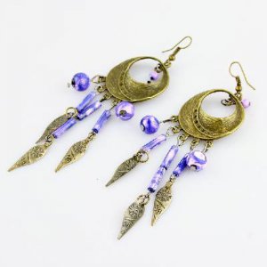 Boximiya style leaves shape earrings purple