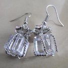 Fashion Crystal Bowknot Tie Gift Box Silver Dangle Earrings Stud Jewellry Women