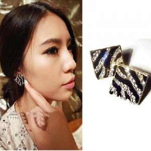 Square Crystal Rhinestone Zebra Leopard Earring Ear Stud Pins Jewelry Women Gift