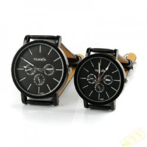 2PCS Matching his & hers watches Quatrz new style /A pair leather watch black
