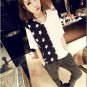 Elegant Lady Woman’s Sexy Black With White Star Blouse T-shirt