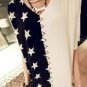 Elegant Lady Woman’s Sexy Black With White Star Blouse T-shirt