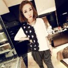 Elegant Lady Woman’s Sexy Black With White Star Blouse T-shirt