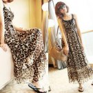 Elegant Lady Woman’s Leopard Girdling Chiffon Spaghetti Strap Longuette Dress