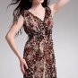 Women's Summer Wear Double V-Open Nipped-Waist Leopard Longuette Dress