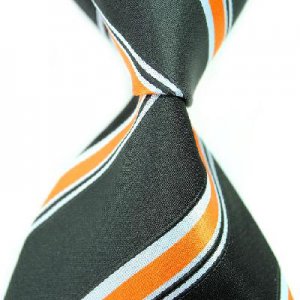 Black White Orange Stripe Silk Classic Woven Man Tie Necktie