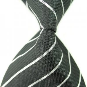 Black White Stripe Silk Classic Woven Man Tie Necktie