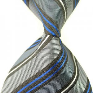 Gray Blue Stripe Silk Classic Woven Man Tie Necktie