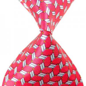 Pink White Lattice Stripe Silk Classic Woven Man Tie Necktie